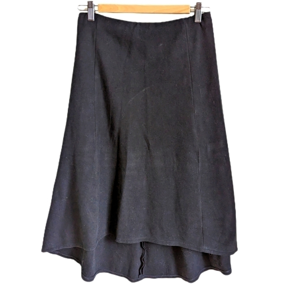 James PERSE Black High Low Lyocell Minimalist Contemporary Midi Skirt 2 / Medium